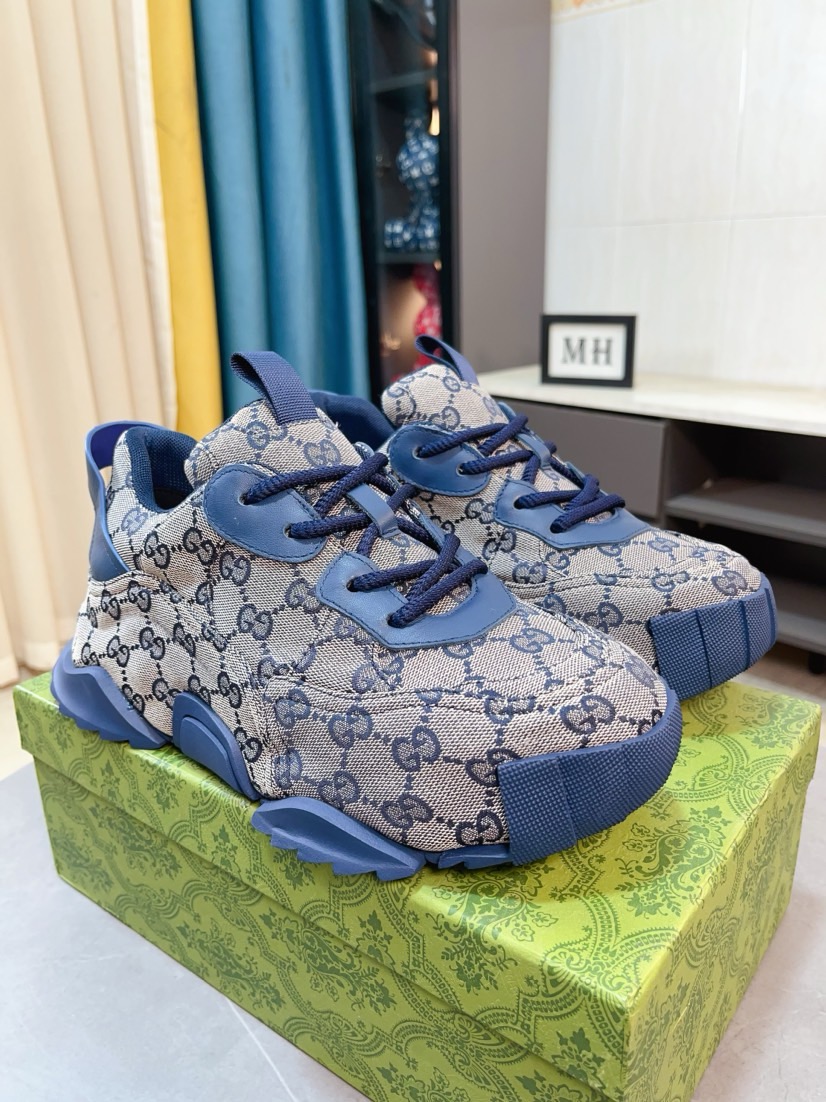 Gucci高仿藍色老花男士運動鞋 經典帆布材質厚底款式｜歐美奢侈品精品推薦
