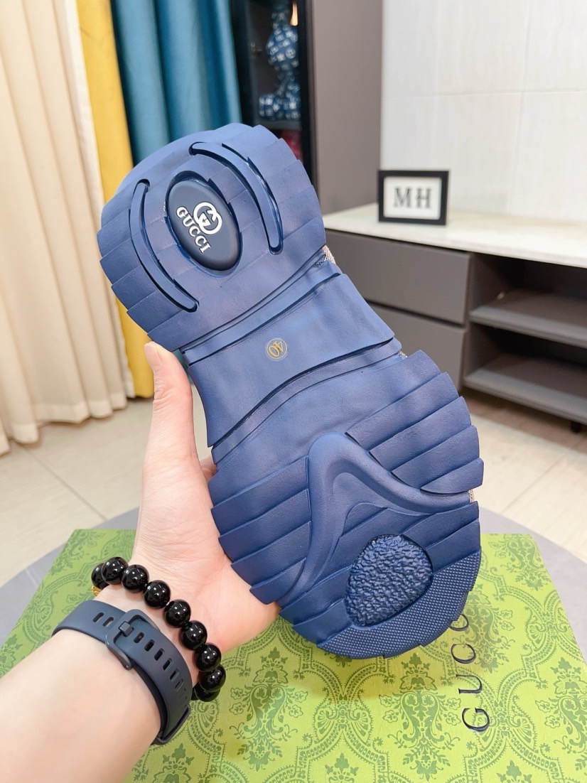 Gucci高仿藍色老花男士運動鞋 經典帆布材質厚底款式｜歐美奢侈品精品推薦