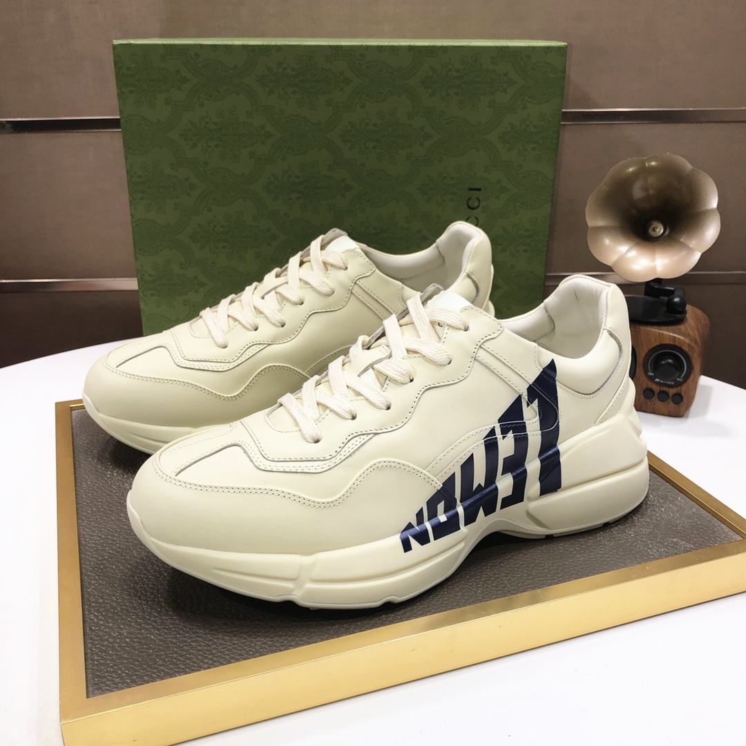 Gucci高仿NOW字樣男士米白厚底運動鞋 低調街頭復刻設計