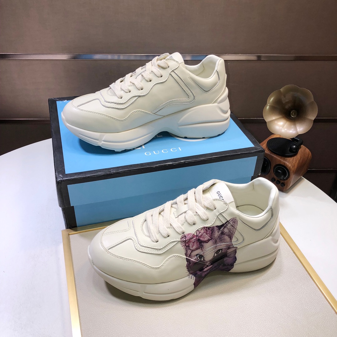 Gucci一比一貓咪圖樣男款復古運動鞋 創意可愛厚底設計｜歐美奢侈品精品推薦