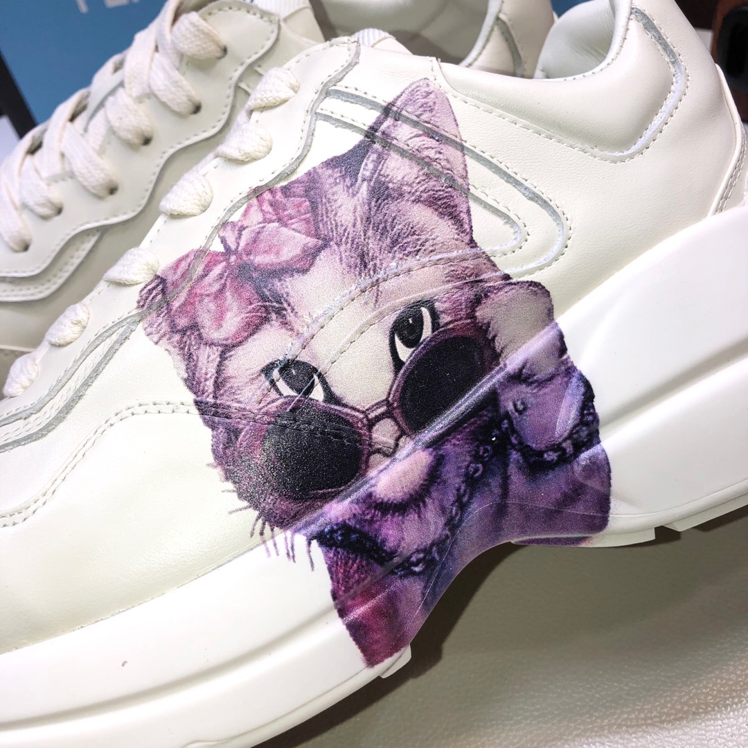 Gucci一比一貓咪圖樣男款復古運動鞋 創意可愛厚底設計｜歐美奢侈品精品推薦