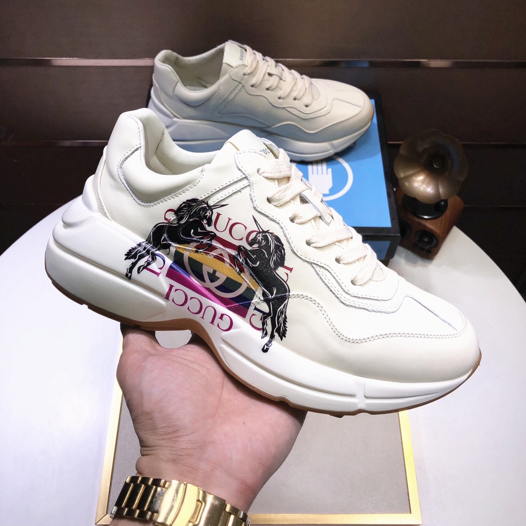 Gucci一比一雙馬圖騰男士厚底鞋 品牌塗鴉風格運動款｜歐美奢侈品精品推薦