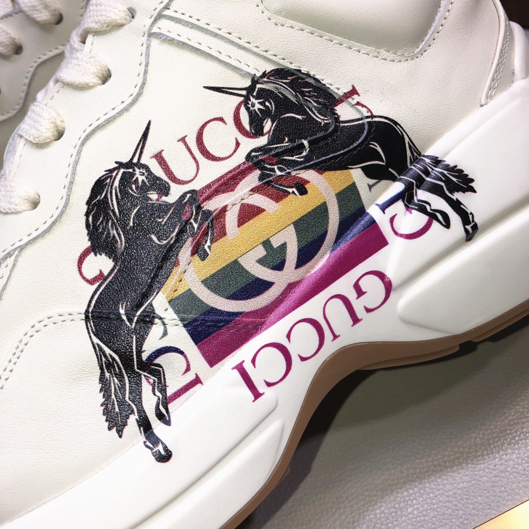 Gucci一比一雙馬圖騰男士厚底鞋 品牌塗鴉風格運動款｜歐美奢侈品精品推薦