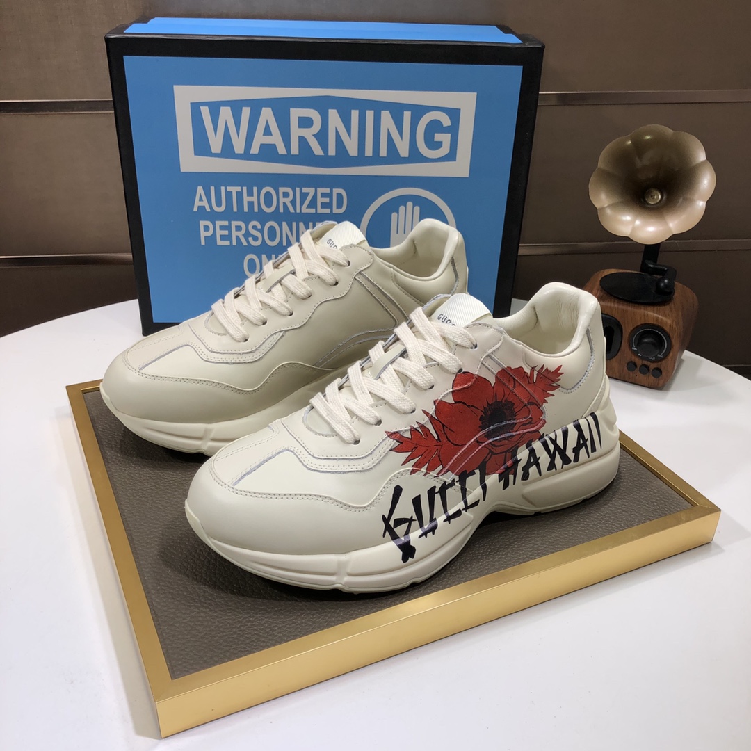 Gucci一比一HAWAII花卉塗鴉男鞋 鬼才印花潮流設計