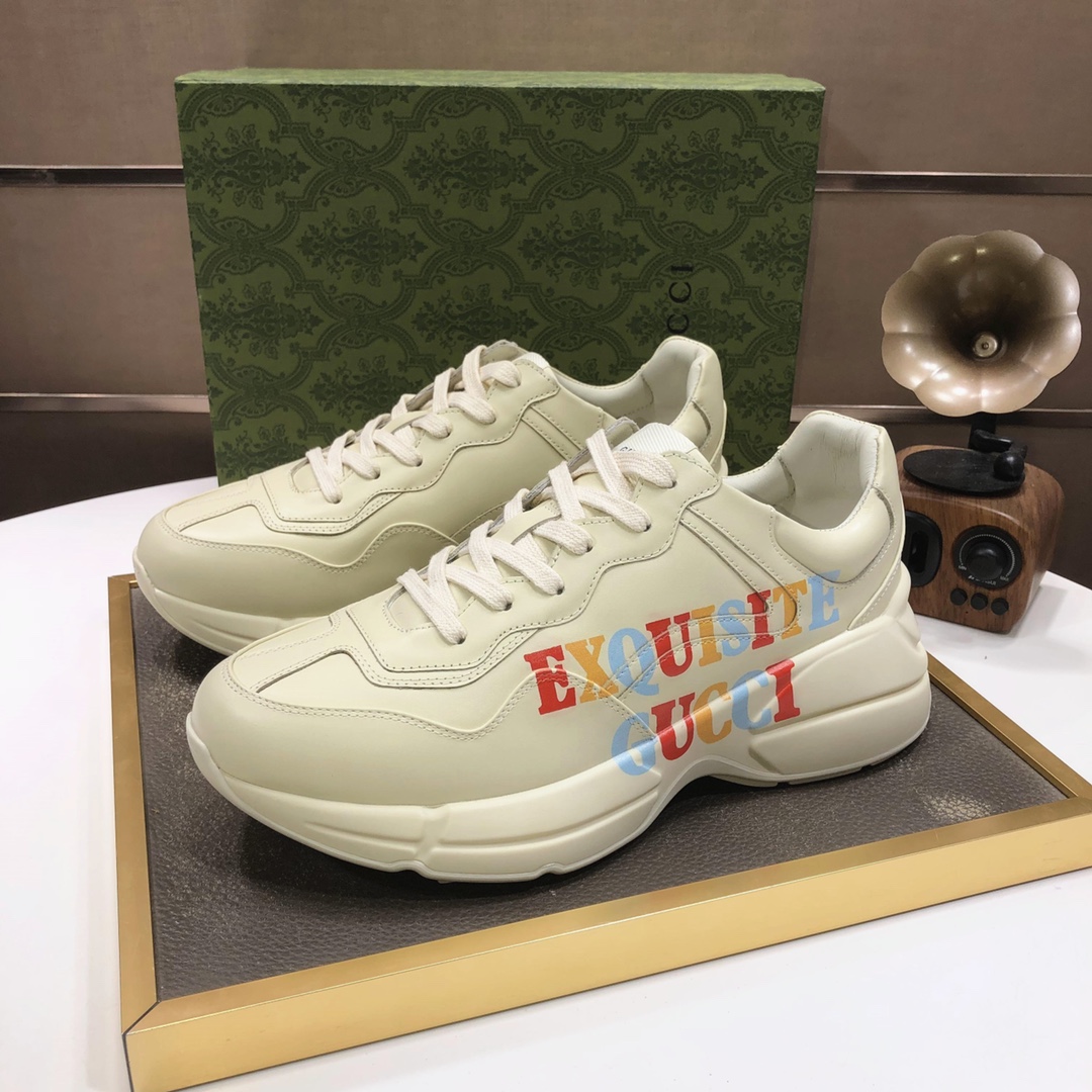 Gucci高仿男鞋 彩色字母標語小白鞋 潮流百搭設計感強