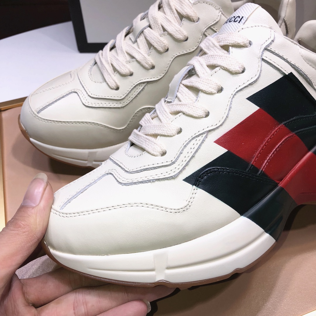 Gucci高仿男鞋 紅綠閃電老爹鞋 奶油白厚底設計經典款|超A仿原單精品圖片 10 Gucci高仿男鞋 紅綠閃電老爹鞋 奶油白厚底設計經典款|歐美奢侈品精品推薦