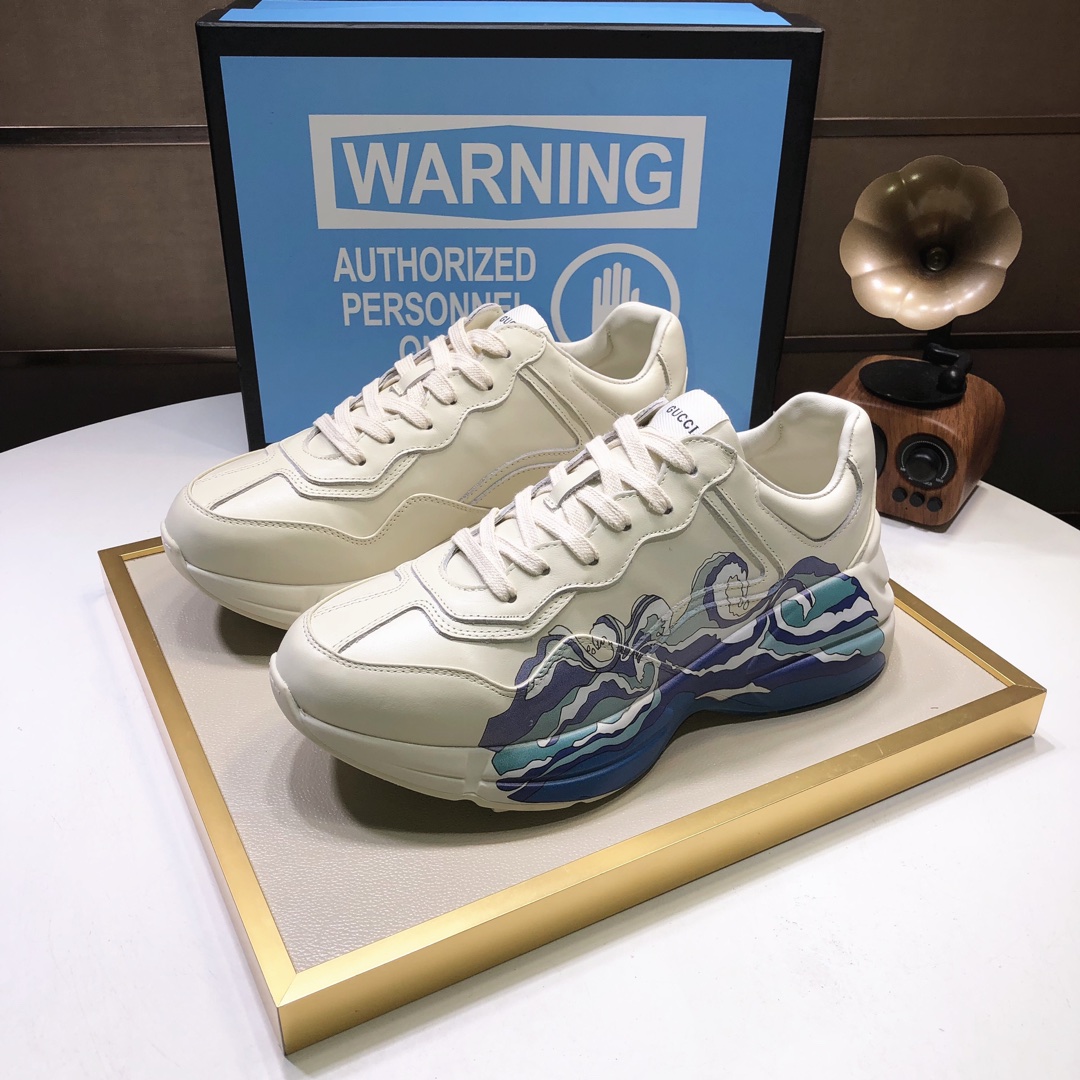 Gucci A貨男鞋 海浪插畫印花奶油底款 街頭藝術潮感設計|超A仿原單精品圖片 13 Gucci A貨男鞋 海浪插畫印花奶油底款 街頭藝術潮感設計|歐美奢侈品精品推薦