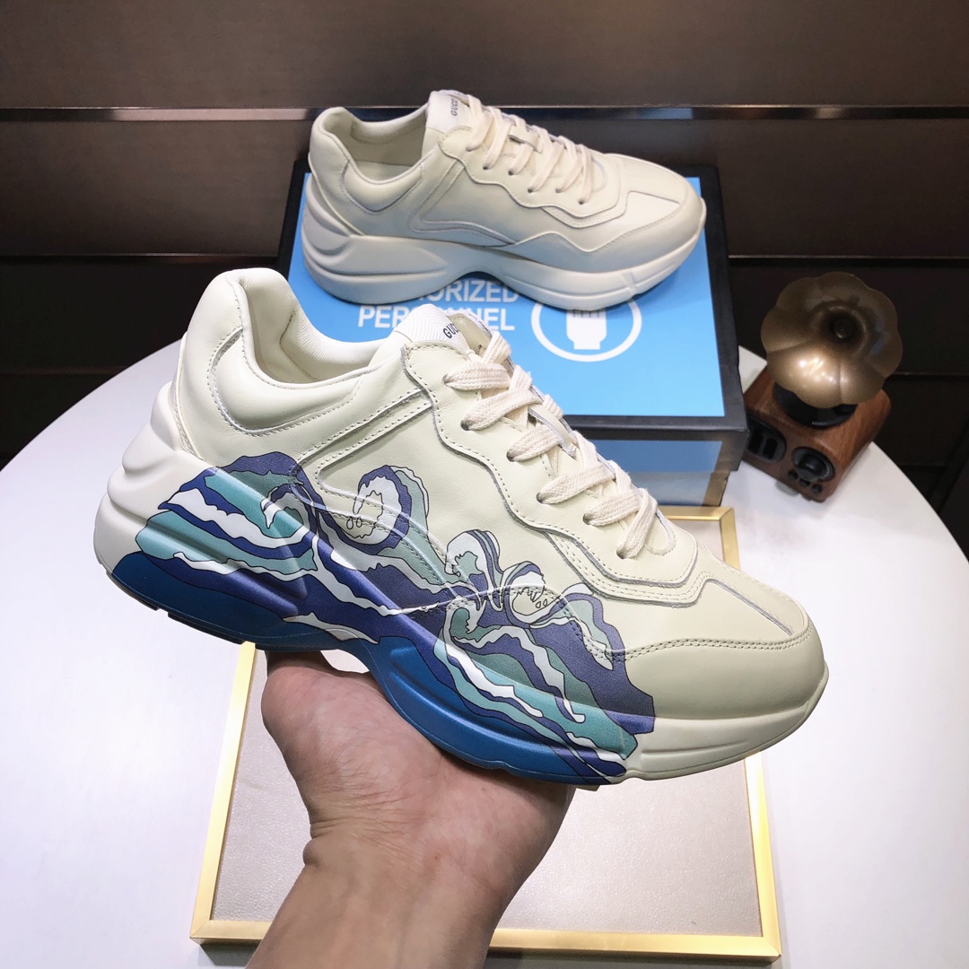 Gucci A貨男鞋 海浪插畫印花奶油底款 街頭藝術潮感設計|超A仿原單精品圖片 12 Gucci A貨男鞋 海浪插畫印花奶油底款 街頭藝術潮感設計|歐美奢侈品精品推薦