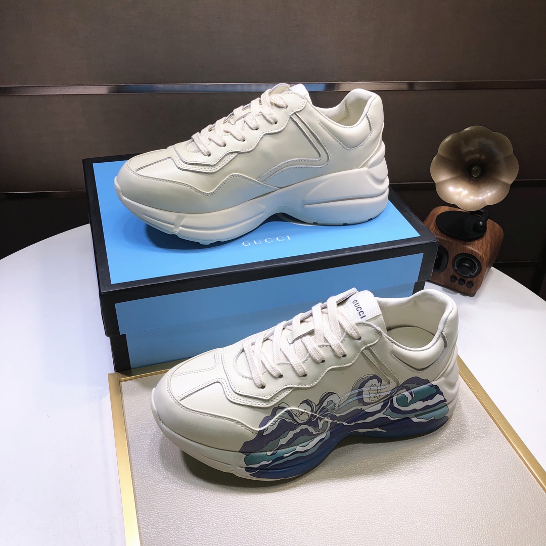 Gucci A貨男鞋 海浪插畫印花奶油底款 街頭藝術潮感設計|超A仿原單精品圖片 11 Gucci A貨男鞋 海浪插畫印花奶油底款 街頭藝術潮感設計|歐美奢侈品精品推薦