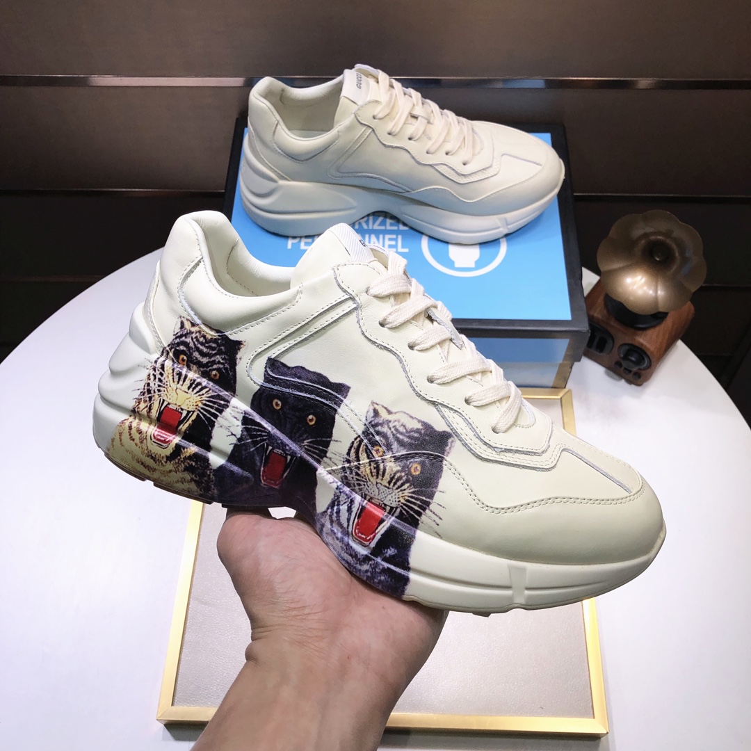 Gucci高仿男士虎頭印花運動鞋 奶油白潮流厚底百搭鞋|超A仿原單精品圖片 10 Gucci高仿男士虎頭印花運動鞋 奶油白潮流厚底百搭鞋|歐美奢侈品精品推薦