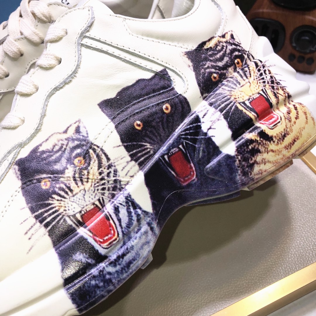 Gucci高仿男士虎頭印花運動鞋 奶油白潮流厚底百搭鞋|超A仿原單精品圖片 6 Gucci高仿男士虎頭印花運動鞋 奶油白潮流厚底百搭鞋|歐美奢侈品精品推薦