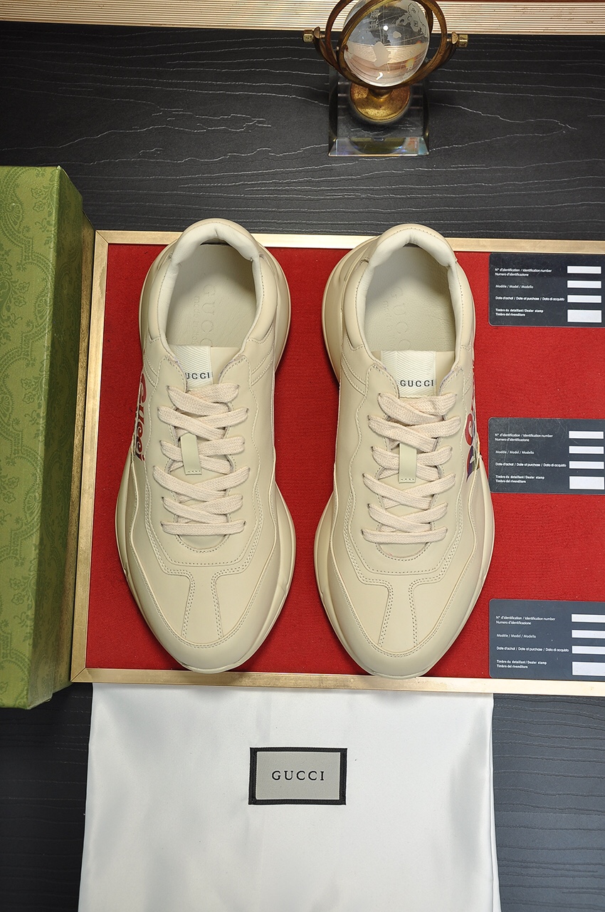 Gucci一比一男鞋 復古文字塗鴉鞋 奶油白厚底藝術潮鞋｜歐美奢侈品精品推薦
