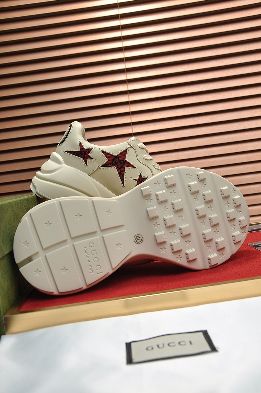 Gucci A貨男鞋 紅星星標誌潮流鞋 奶油白老爹鞋復刻款|超A仿原單精品圖片 10 Gucci A貨男鞋 紅星星標誌潮流鞋 奶油白老爹鞋復刻款|歐美奢侈品精品推薦