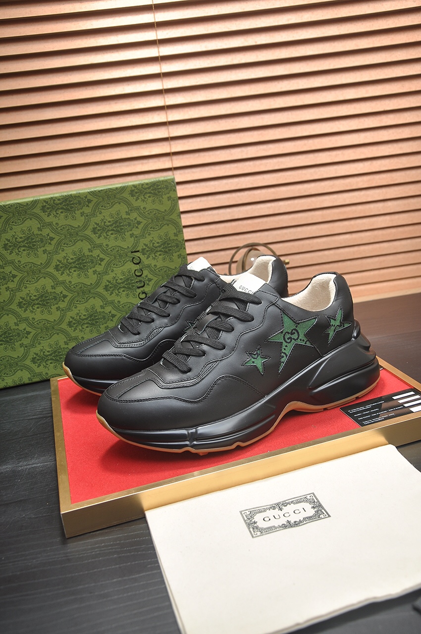 Gucci原單男鞋 黑色星星拼接潮鞋 復古綠星星個性運動鞋｜歐美奢侈品精品推薦