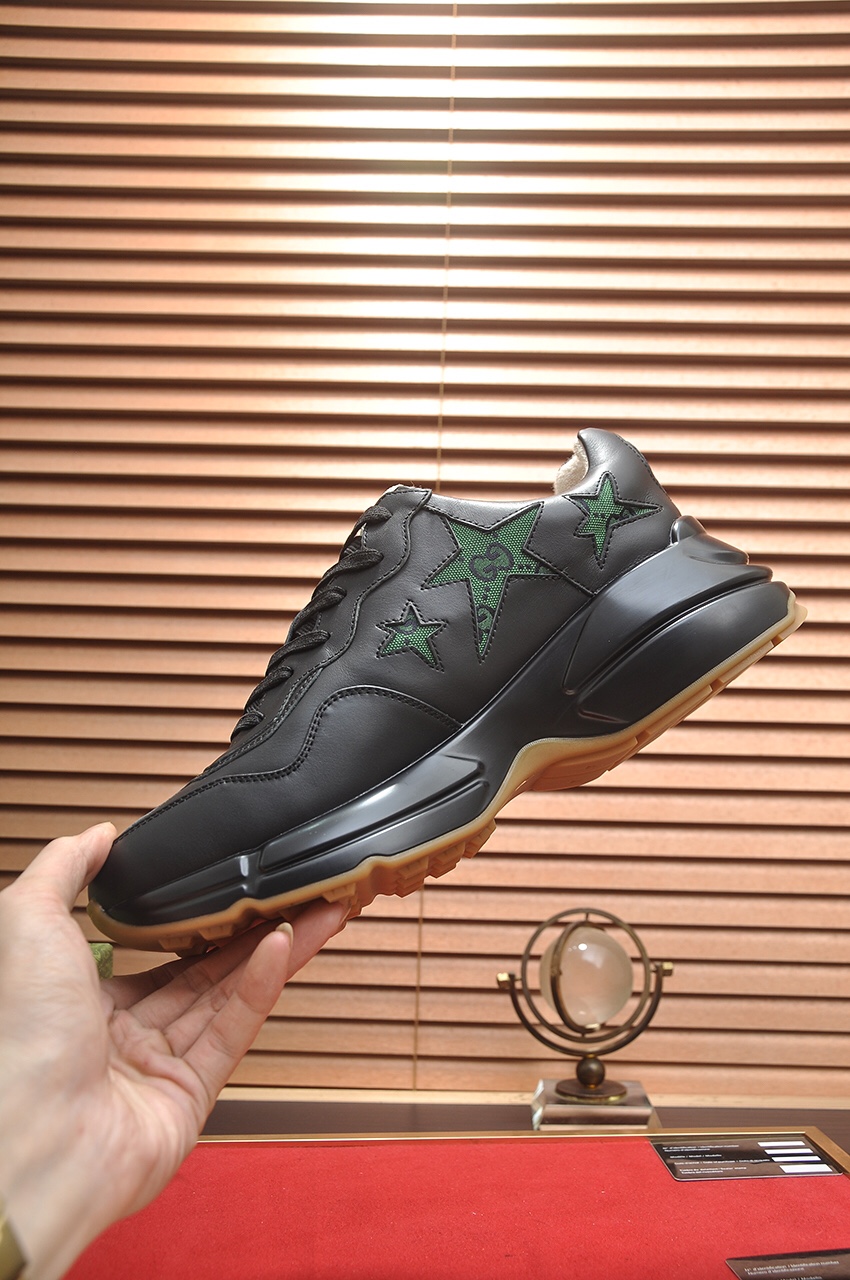 Gucci原單男鞋 黑色星星拼接潮鞋 復古綠星星個性運動鞋｜歐美奢侈品精品推薦