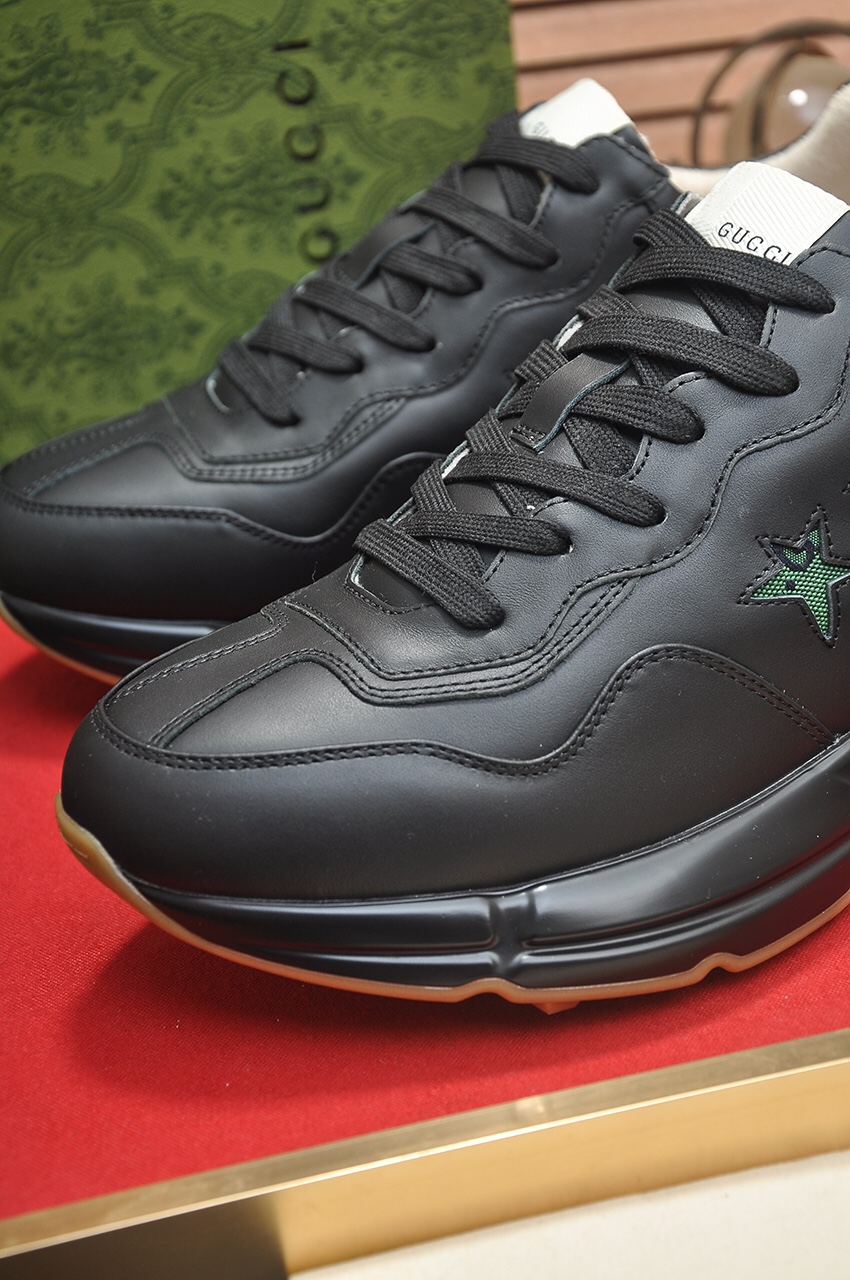 Gucci原單男鞋 黑色星星拼接潮鞋 復古綠星星個性運動鞋｜歐美奢侈品精品推薦