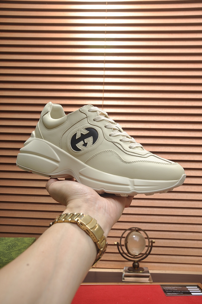 Gucci A貨男鞋 奶油白黑GG標誌 拼色厚底經典男鞋