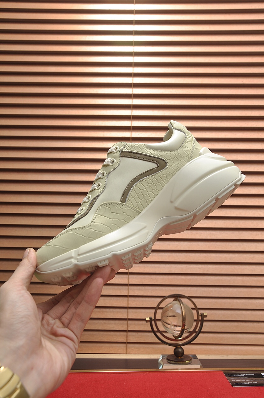 Gucci一比一男鞋 奶油鱷魚紋拼皮厚底鞋 經典運動老爹鞋款｜歐美奢侈品精品推薦