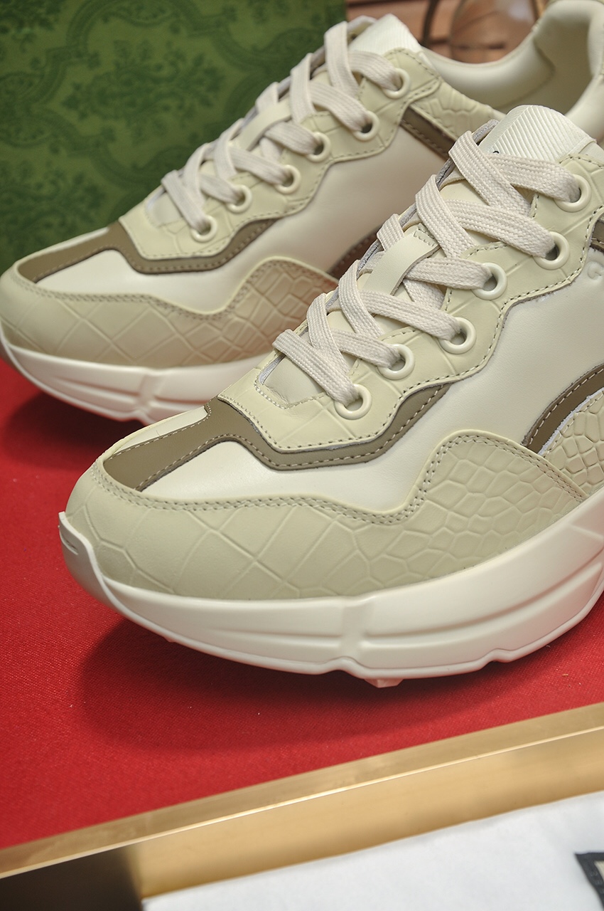 Gucci一比一男鞋 奶油鱷魚紋拼皮厚底鞋 經典運動老爹鞋款｜歐美奢侈品精品推薦