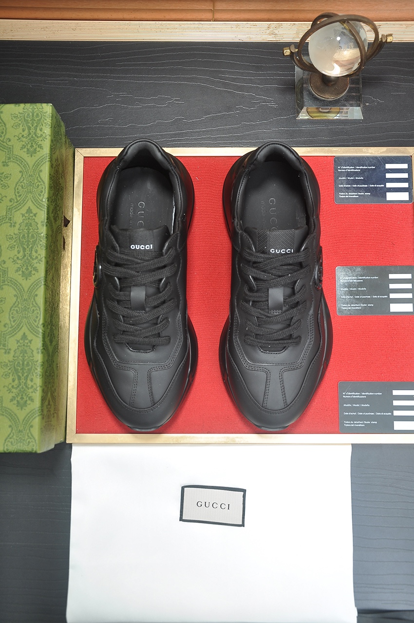 Gucci高仿黑色男鞋 全黑雙G立體壓紋老爹鞋 極簡潮流設計｜歐美奢侈品精品推薦
