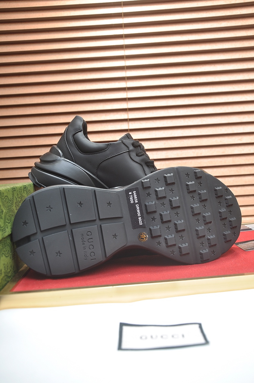 Gucci高仿黑色男鞋 全黑雙G立體壓紋老爹鞋 極簡潮流設計｜歐美奢侈品精品推薦