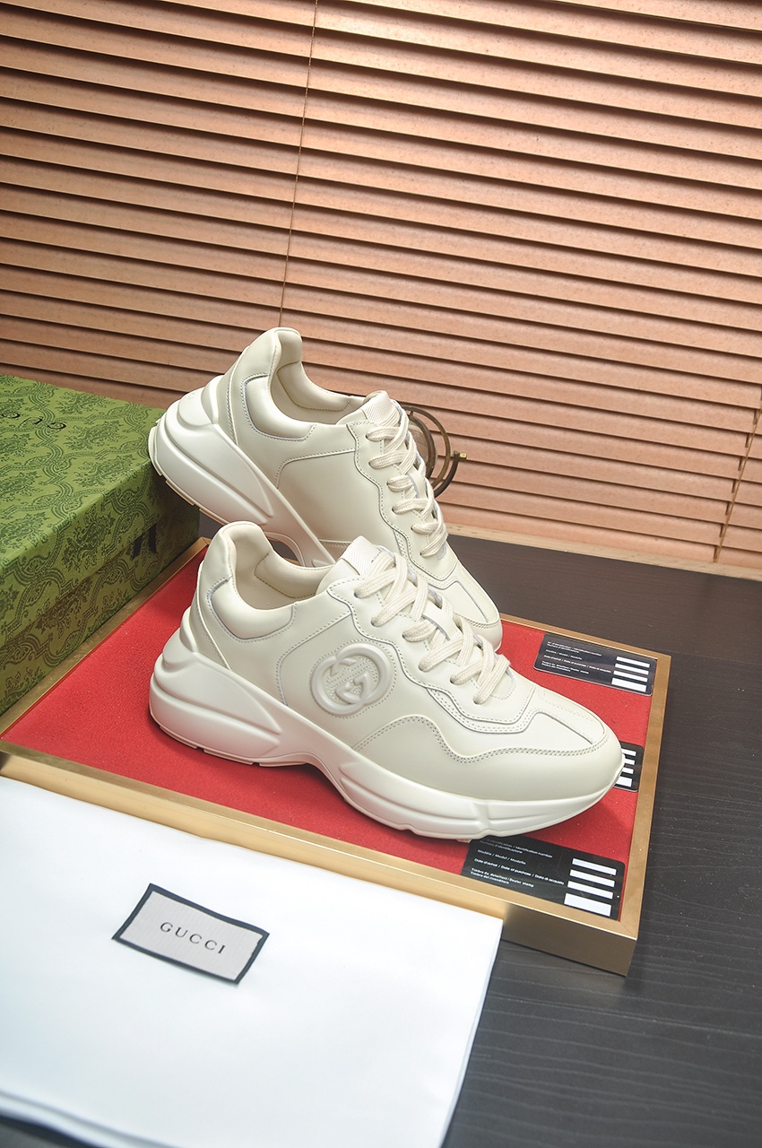 Gucci 高仿厚底老爹鞋 奶油白經典雙G時尚休閒鞋款｜歐美奢侈品精品推薦