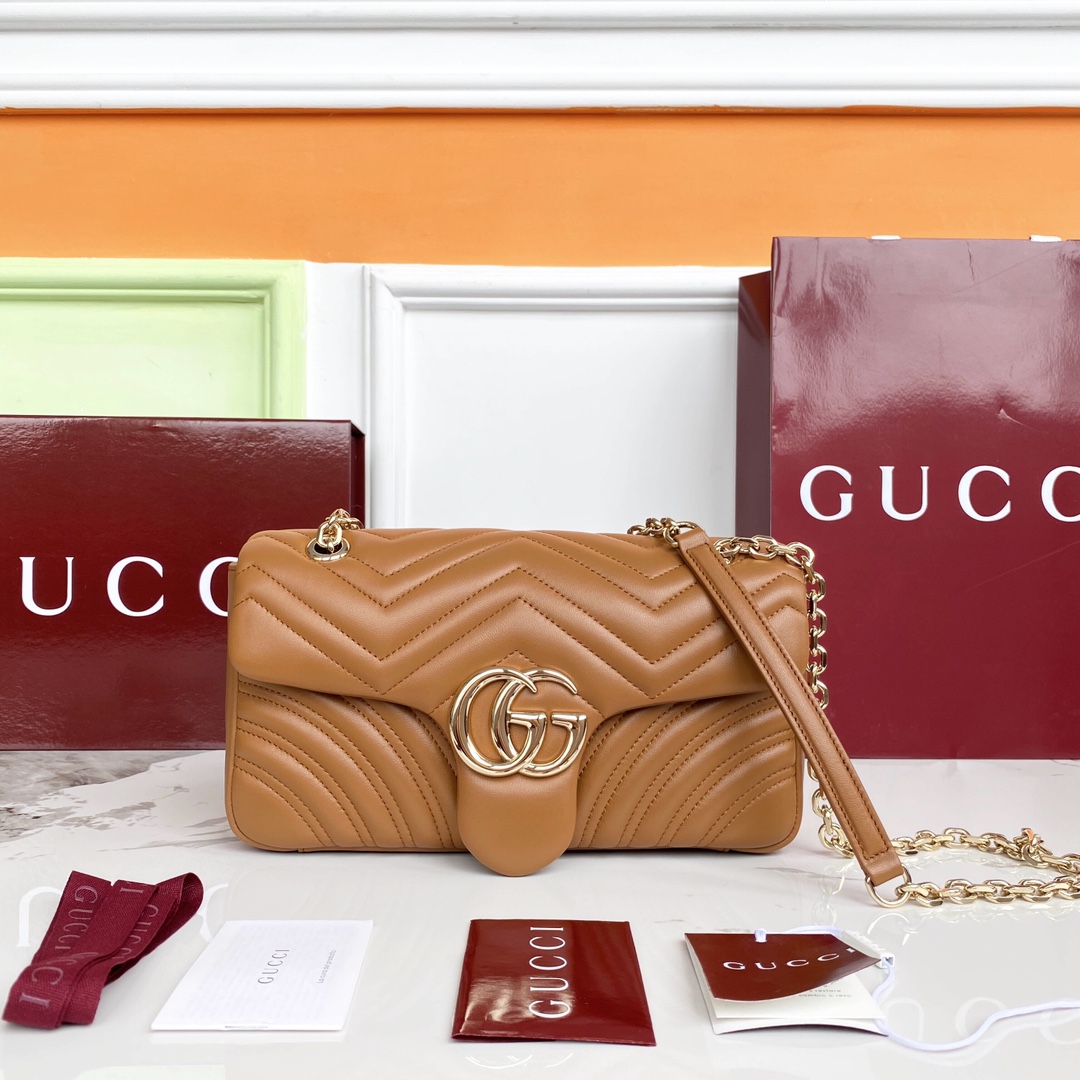 Gucci A貨GG Marmont焦糖色鏈條包 中型容量氣質款式