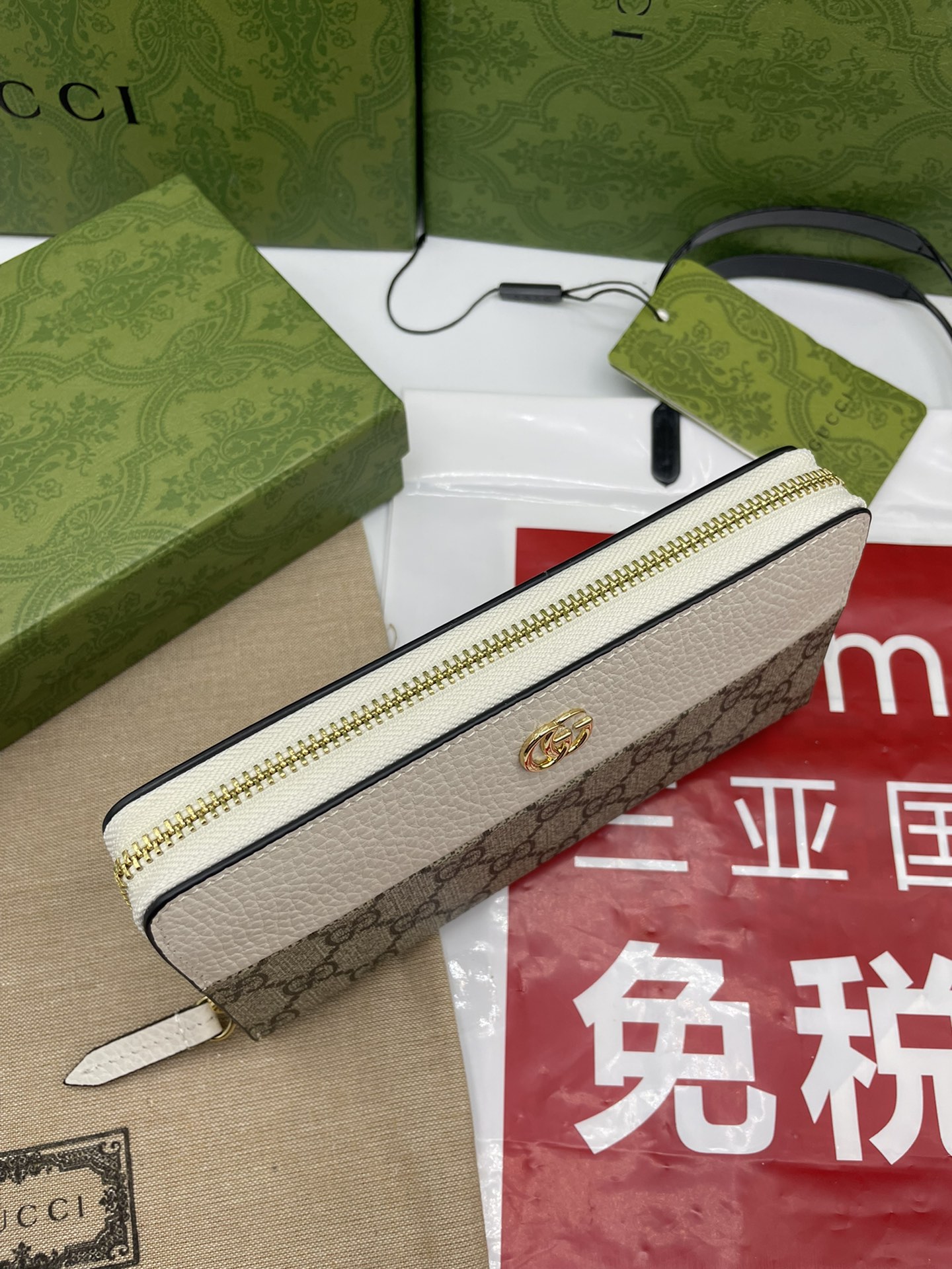 Gucci 高仿GG Marmont白色拼接帆布拉鍊長夾 經典雙G款｜歐美奢侈品精品推薦