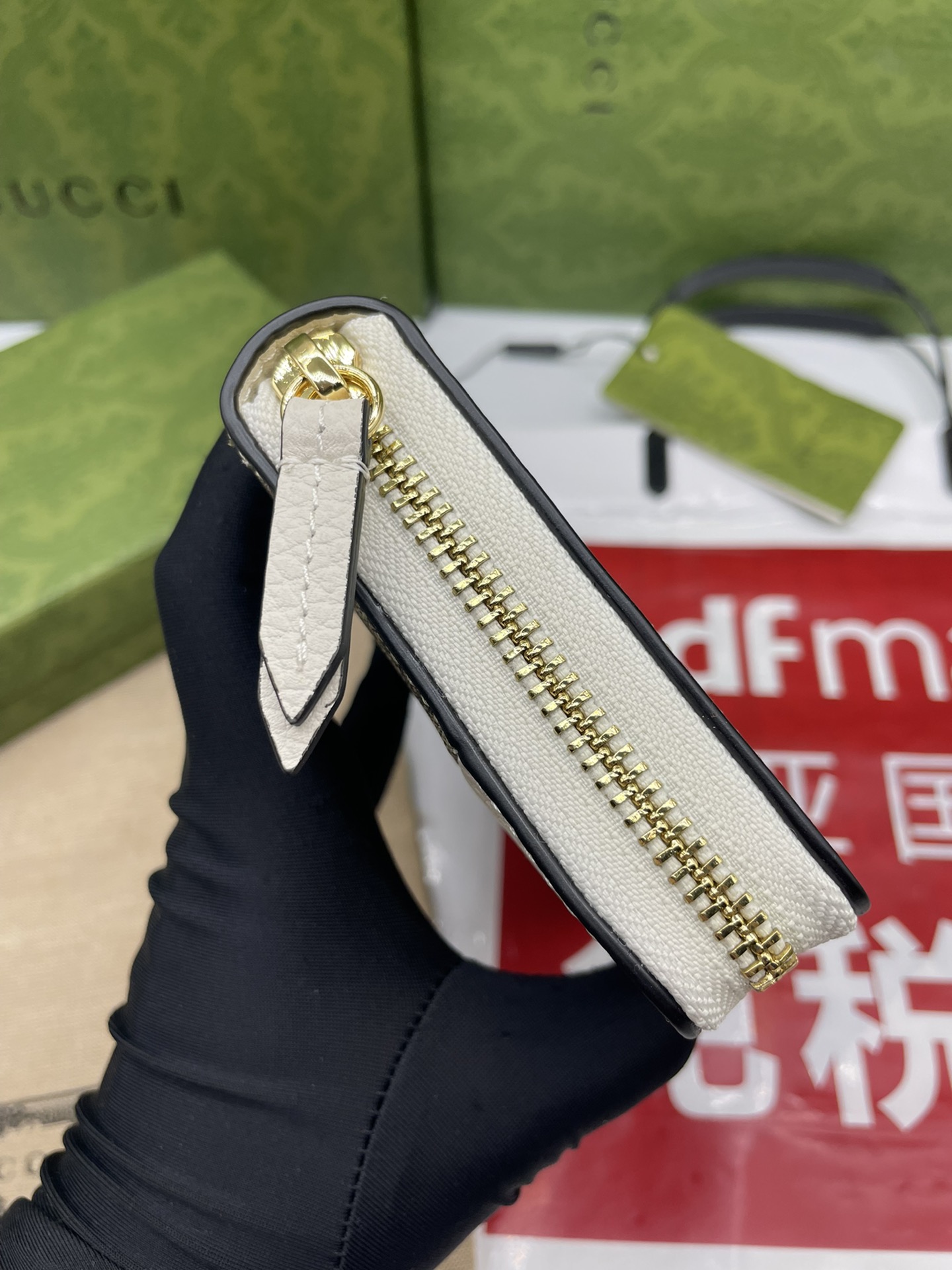 Gucci 高仿GG Marmont白色拼接帆布拉鍊長夾 經典雙G款｜歐美奢侈品精品推薦