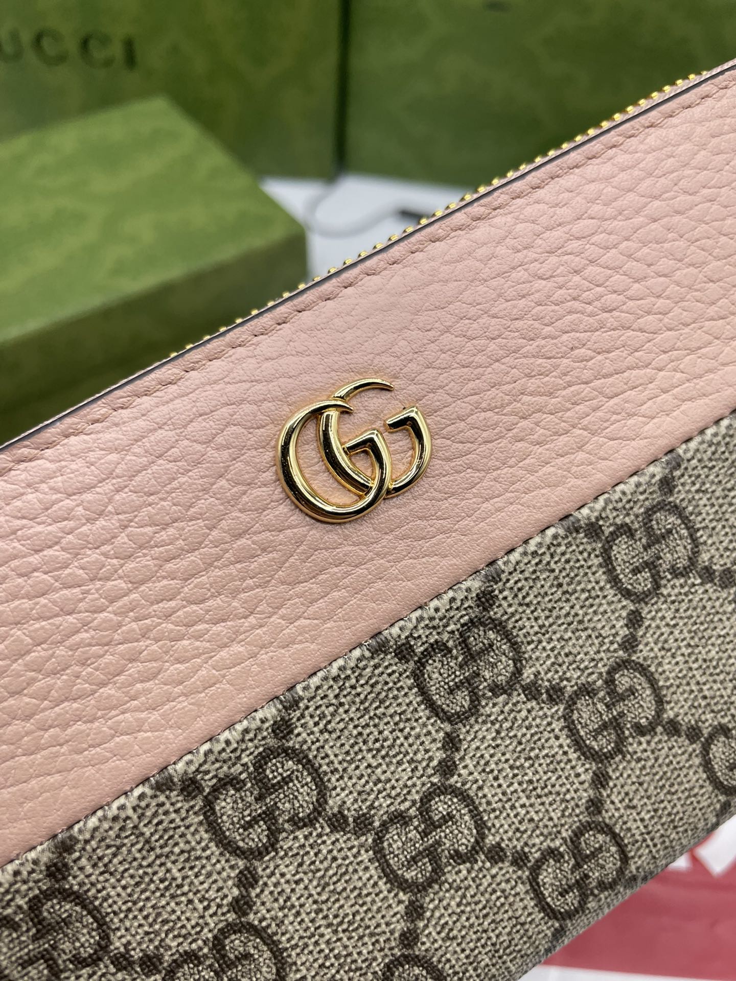 Gucci 原單GG Marmont粉色拼接帆布拉鍊長夾 女士優雅款｜歐美奢侈品精品推薦