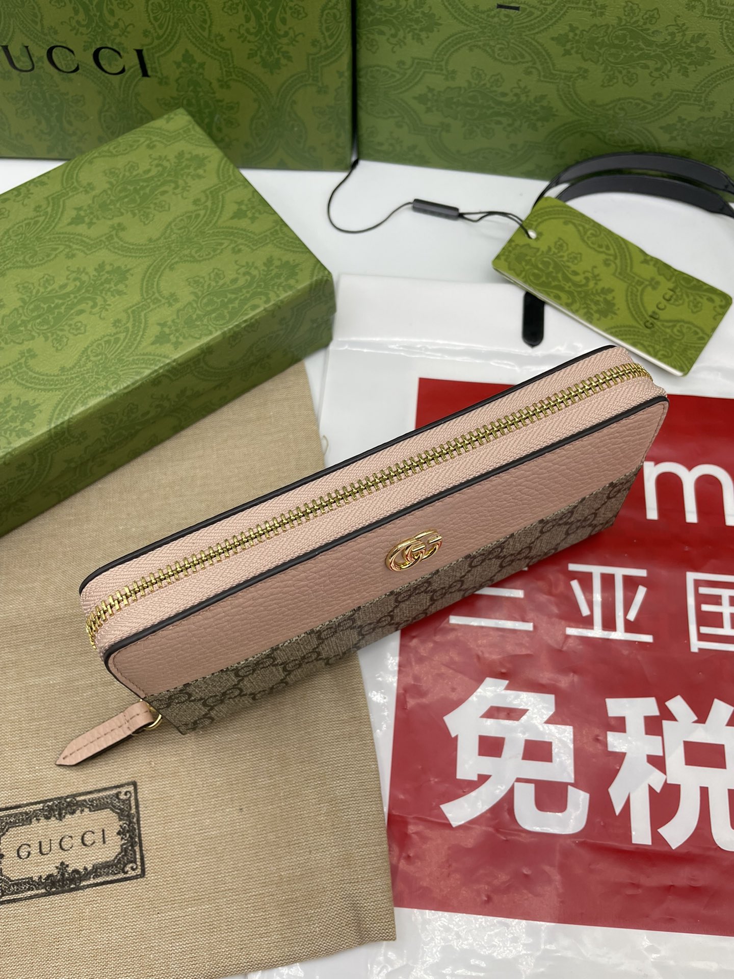 Gucci 原單GG Marmont粉色拼接帆布拉鍊長夾 女士優雅款｜歐美奢侈品精品推薦