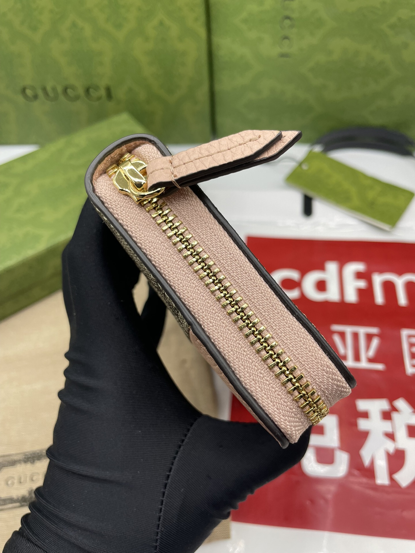 Gucci 原單GG Marmont粉色拼接帆布拉鍊長夾 女士優雅款｜歐美奢侈品精品推薦