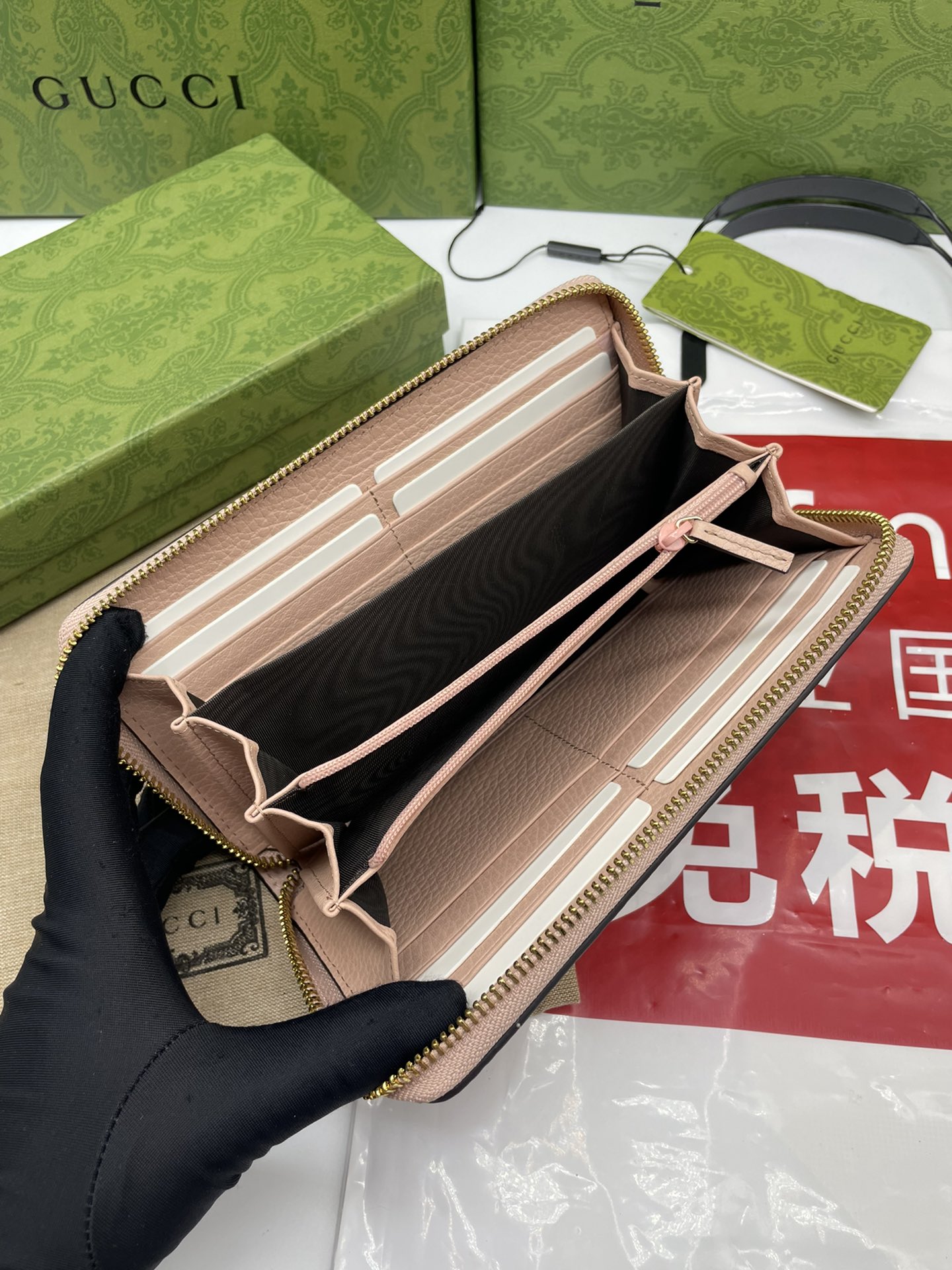 Gucci 原單GG Marmont粉色拼接帆布拉鍊長夾 女士優雅款｜歐美奢侈品精品推薦