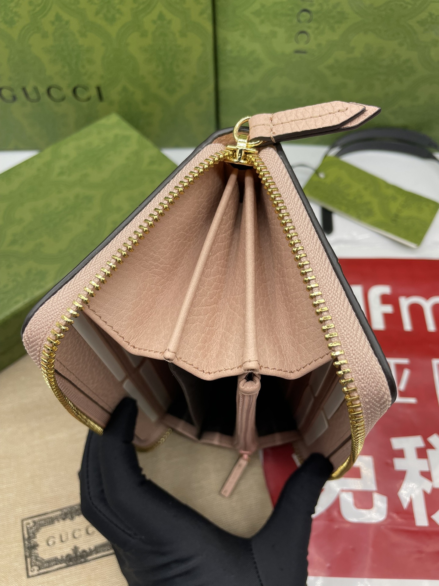 Gucci 原單GG Marmont粉色拼接帆布拉鍊長夾 女士優雅款｜歐美奢侈品精品推薦