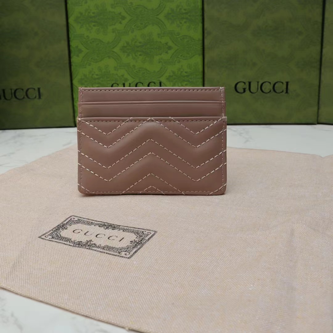 Gucci 一比一GG Marmont牛奶糖色卡包 簡約絎縫款｜歐美奢侈品精品推薦