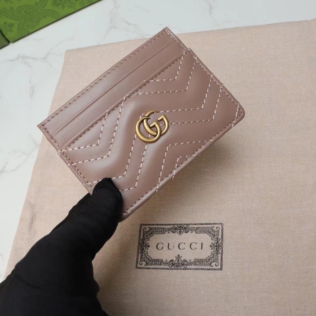Gucci 一比一GG Marmont牛奶糖色卡包 簡約絎縫款｜歐美奢侈品精品推薦