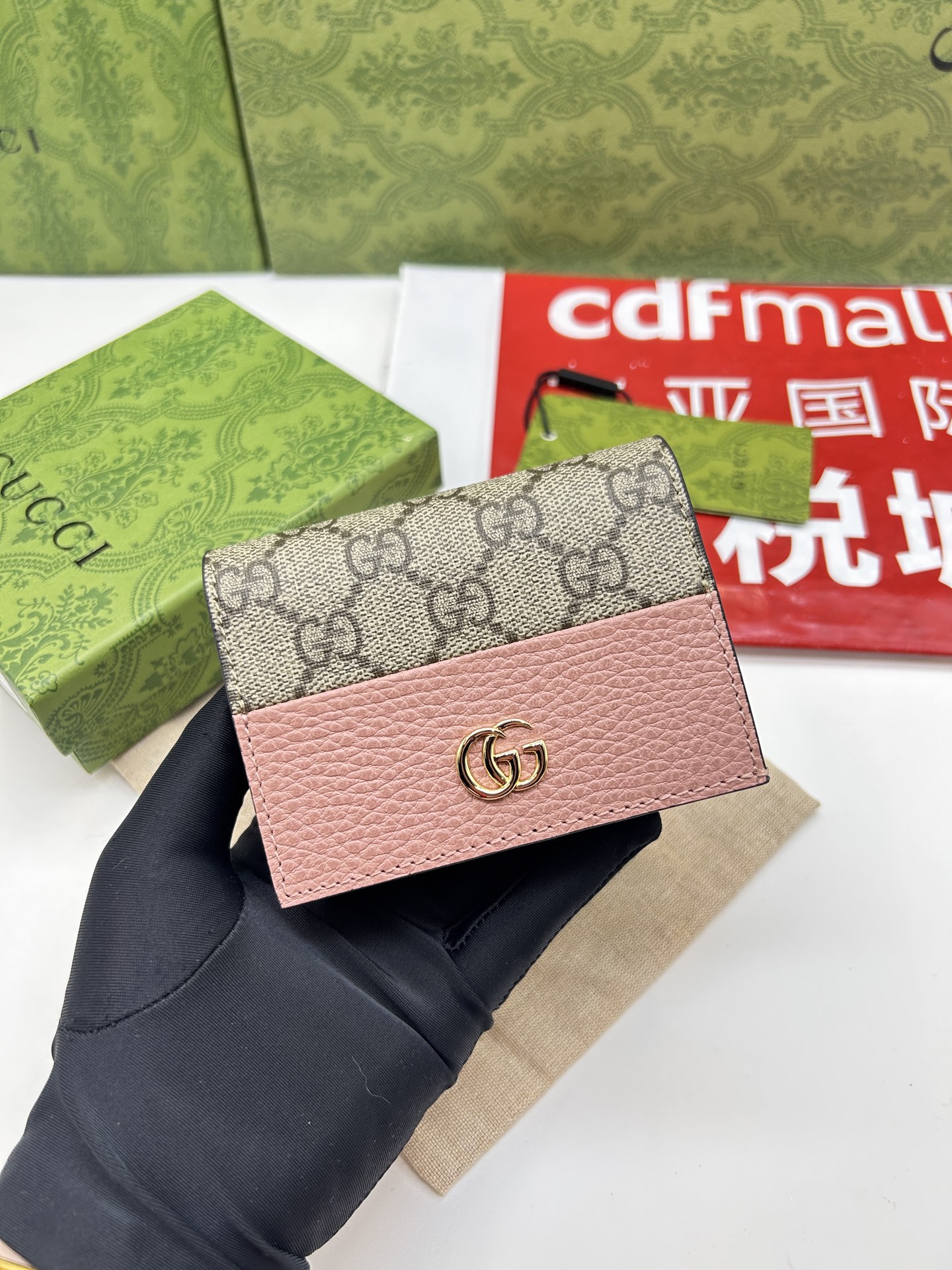 Gucci 一比一 GG Marmont粉紅拼接短夾 柔美雙G迷你錢包｜歐美奢侈品精品推薦