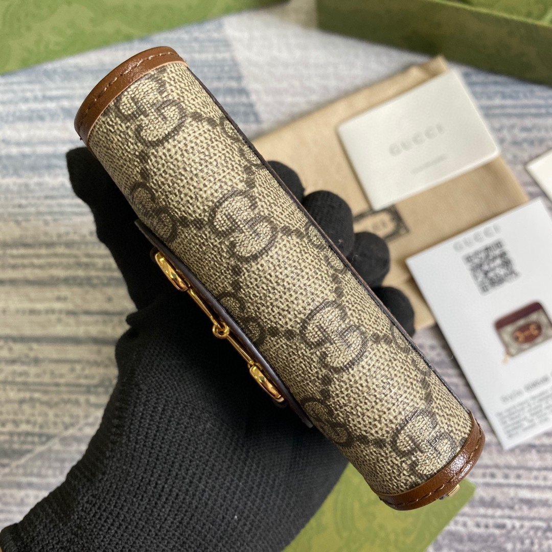 Gucci 高仿 Horsebit帆布拉鍊卡包 經典馬銜扣設計｜歐美奢侈品精品推薦