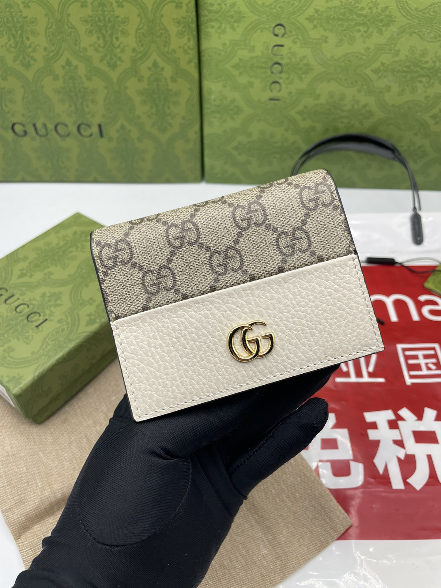 Gucci 一比一 GG Marmont白色拼接短夾 百搭風格小皮件｜歐美奢侈品精品推薦