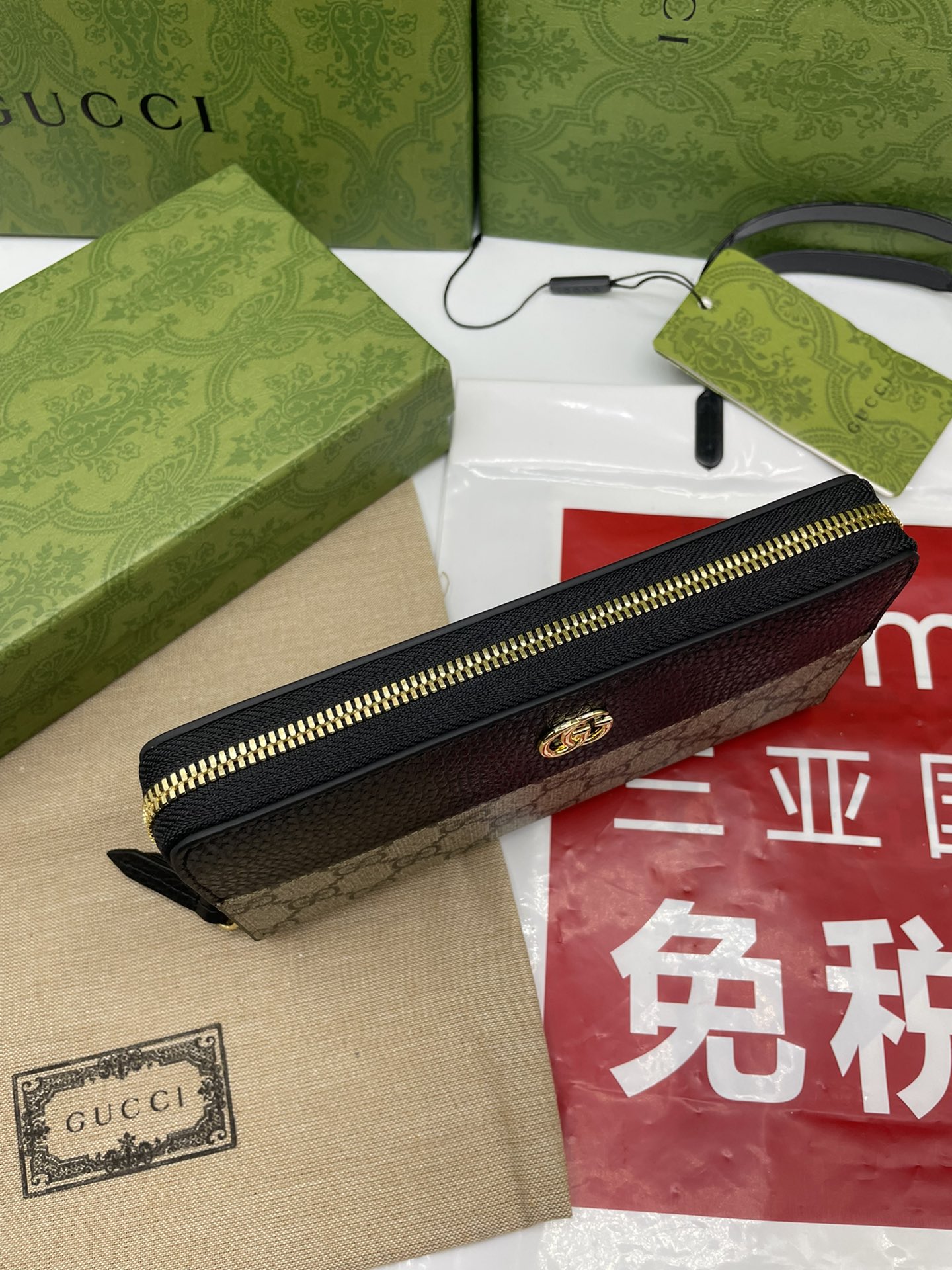 Gucci 高仿 GG Marmont黑色拼接拉鍊長夾 雙G標誌拉鍊款｜歐美奢侈品精品推薦