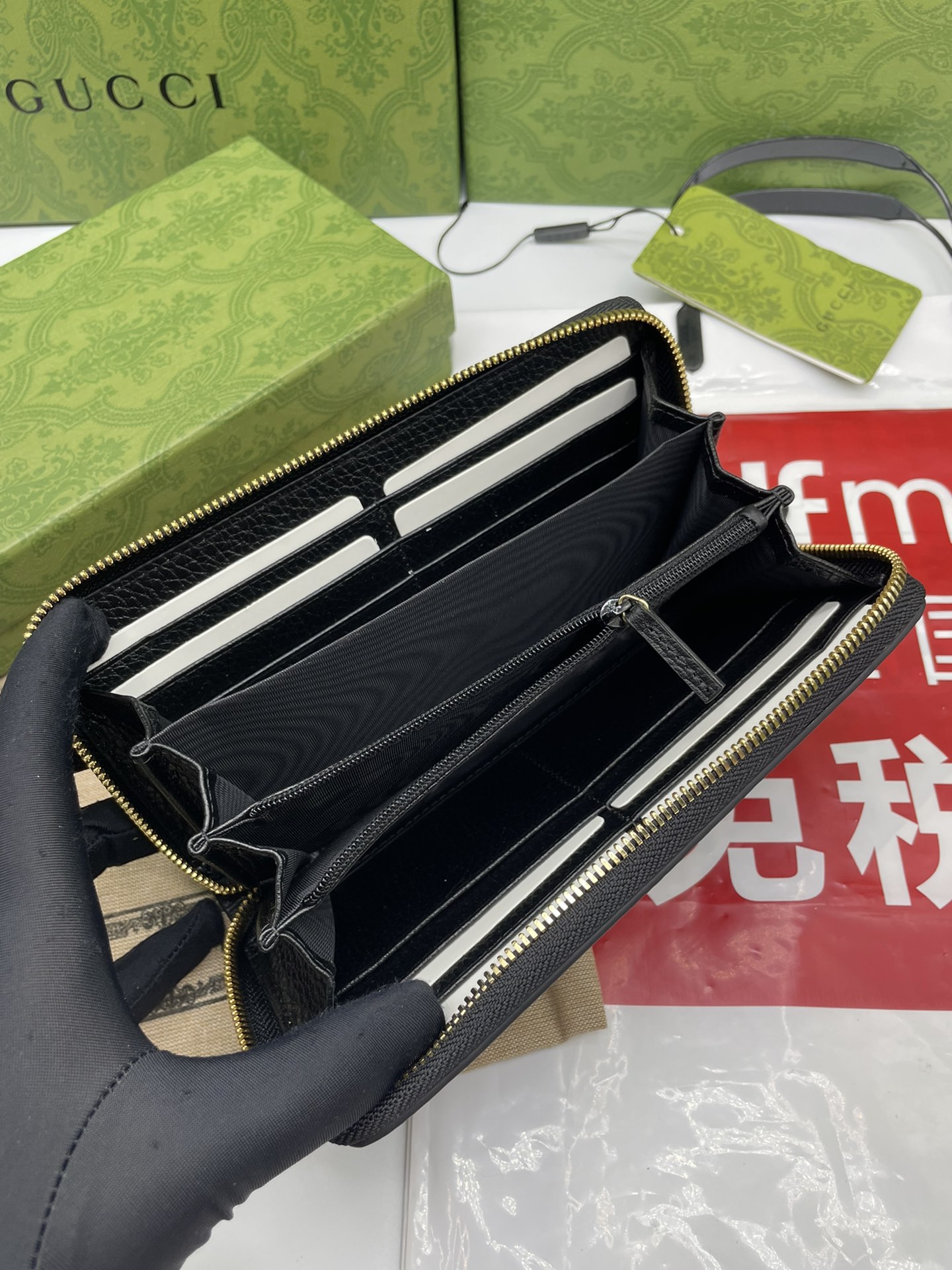 Gucci 高仿 GG Marmont黑色拼接拉鍊長夾 雙G標誌拉鍊款｜歐美奢侈品精品推薦