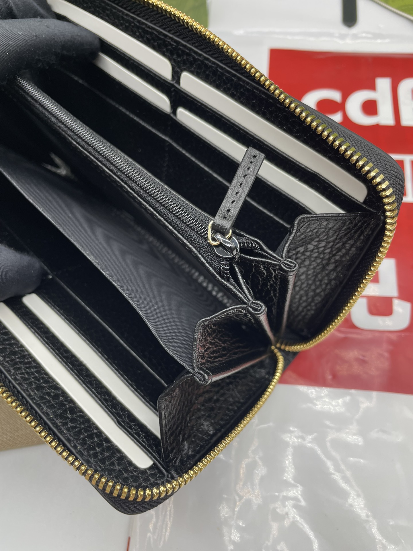 Gucci 高仿 GG Marmont黑色拼接拉鍊長夾 雙G標誌拉鍊款｜歐美奢侈品精品推薦