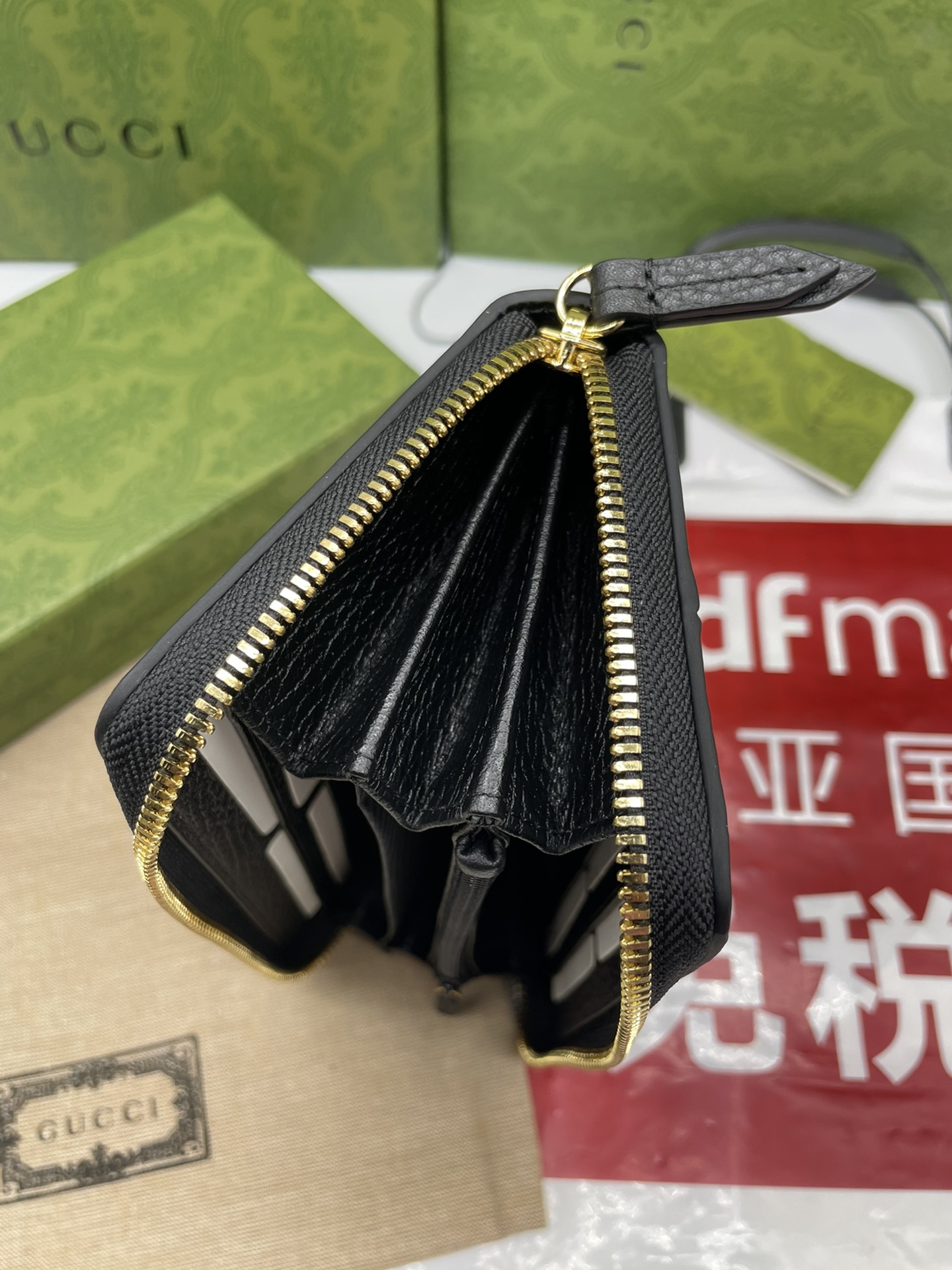 Gucci 高仿 GG Marmont黑色拼接拉鍊長夾 雙G標誌拉鍊款｜歐美奢侈品精品推薦