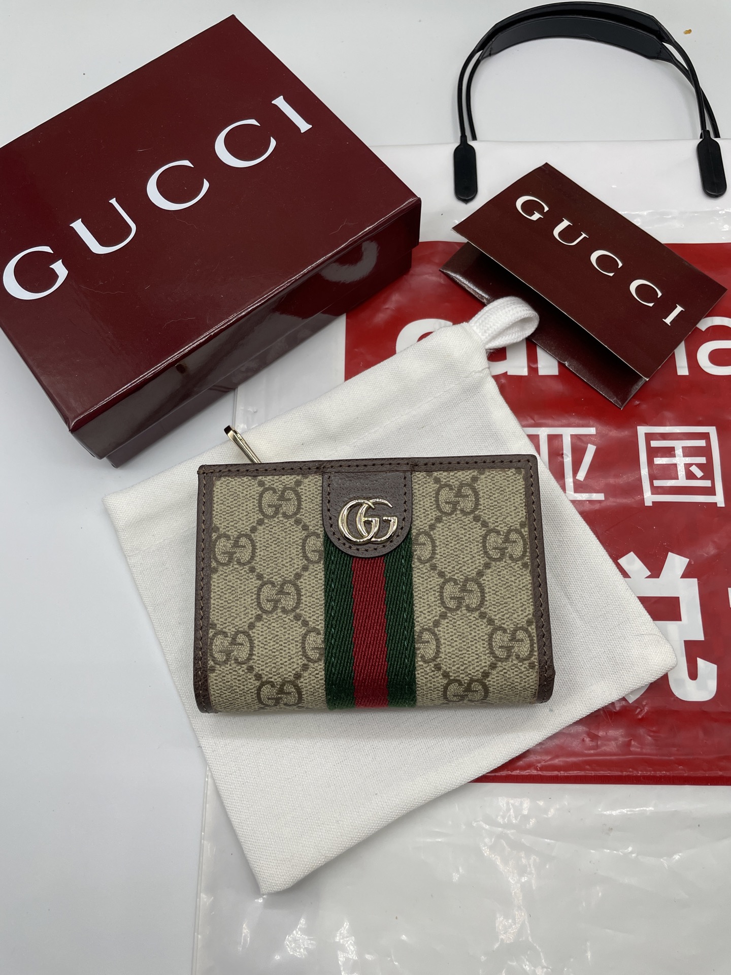 Gucci高仿Ophidia老花拉鍊短夾 百搭收納經典實用款