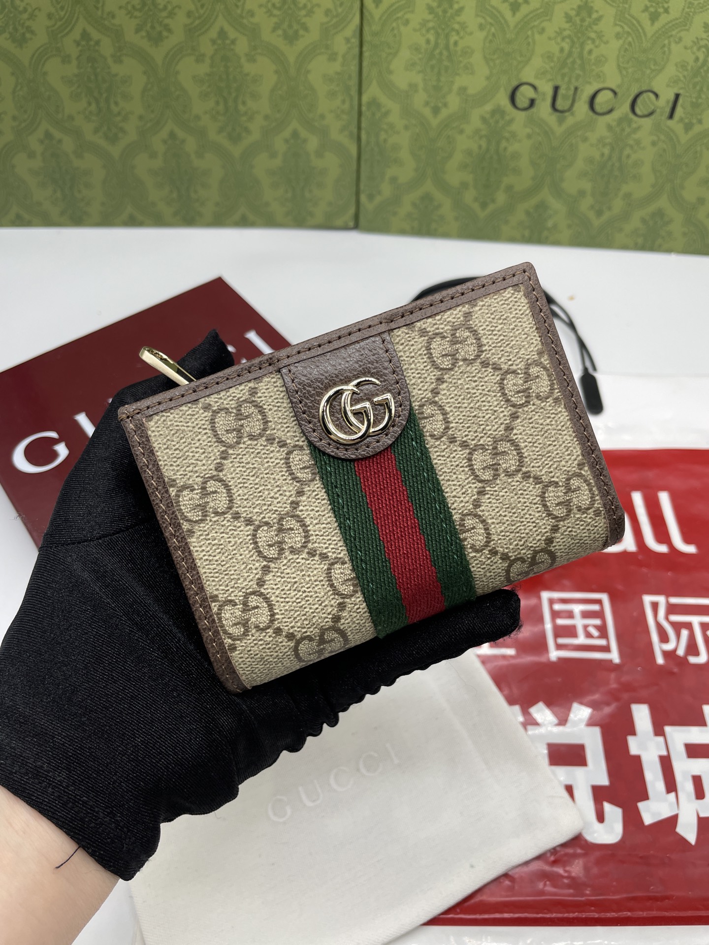 Gucci高仿Ophidia老花拉鍊短夾 百搭收納經典實用款｜歐美奢侈品精品推薦