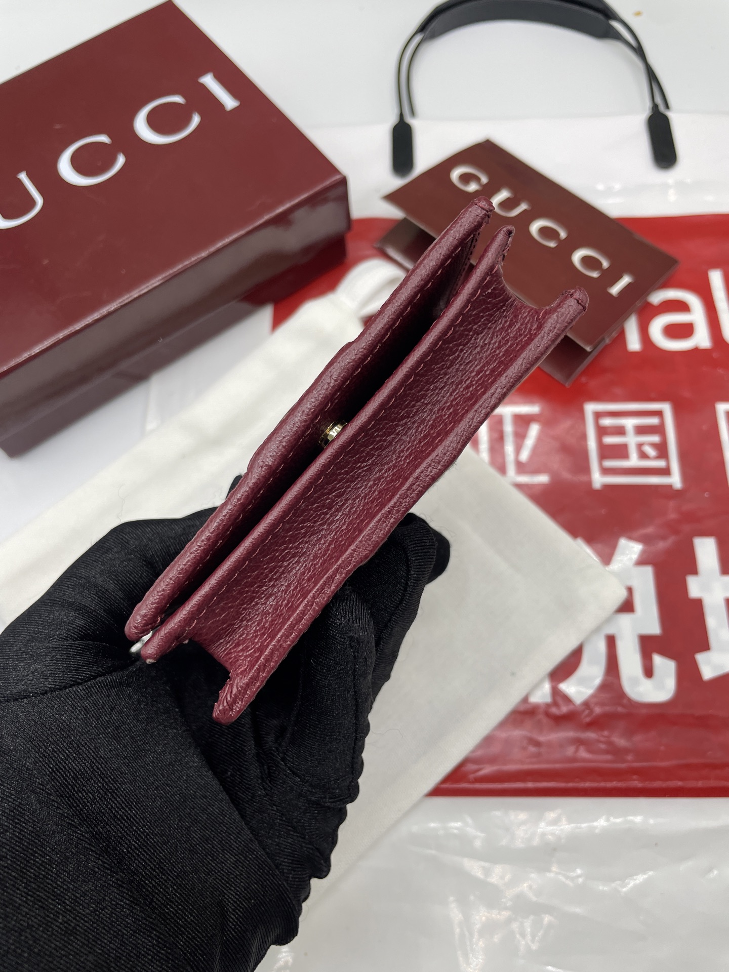 GucciA貨Ophidia老花短夾 酒紅皮革邊復古撞色亮點｜歐美奢侈品精品推薦