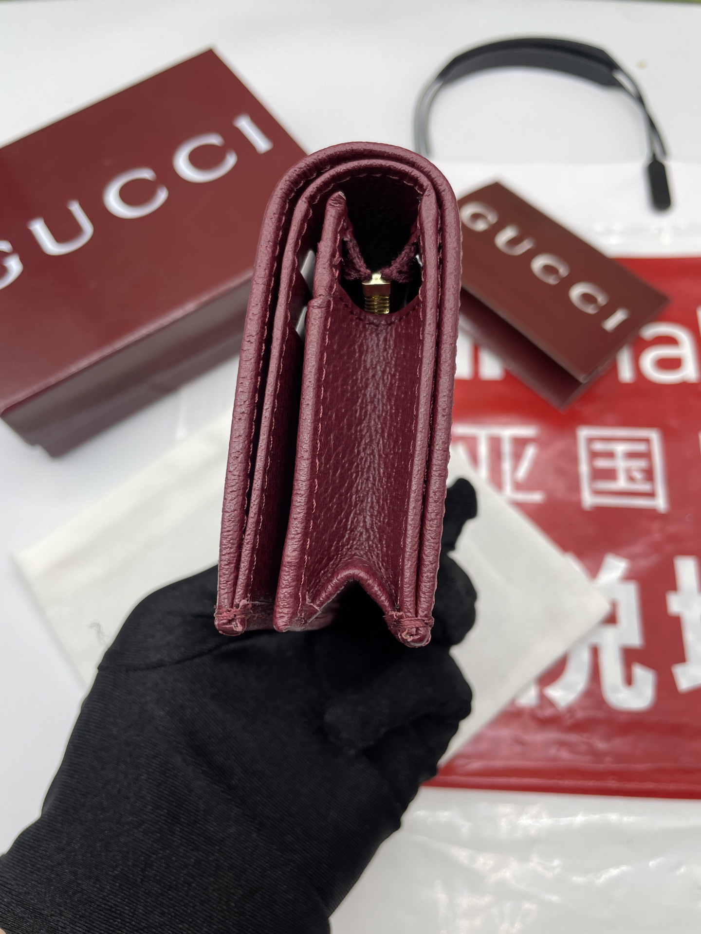 GucciA貨Ophidia老花短夾 酒紅皮革邊復古撞色亮點｜歐美奢侈品精品推薦