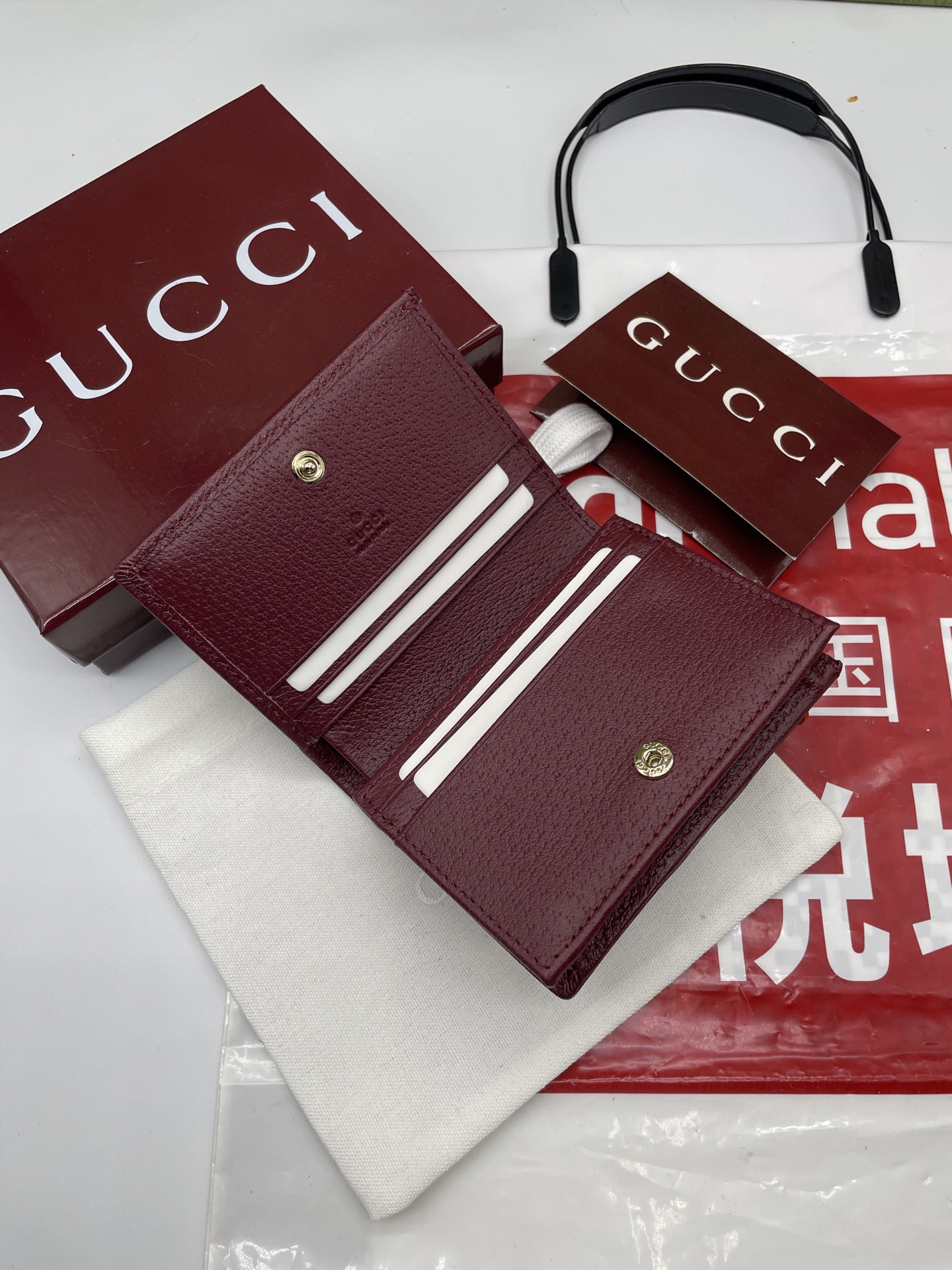 GucciA貨Ophidia老花短夾 酒紅皮革邊復古撞色亮點｜歐美奢侈品精品推薦