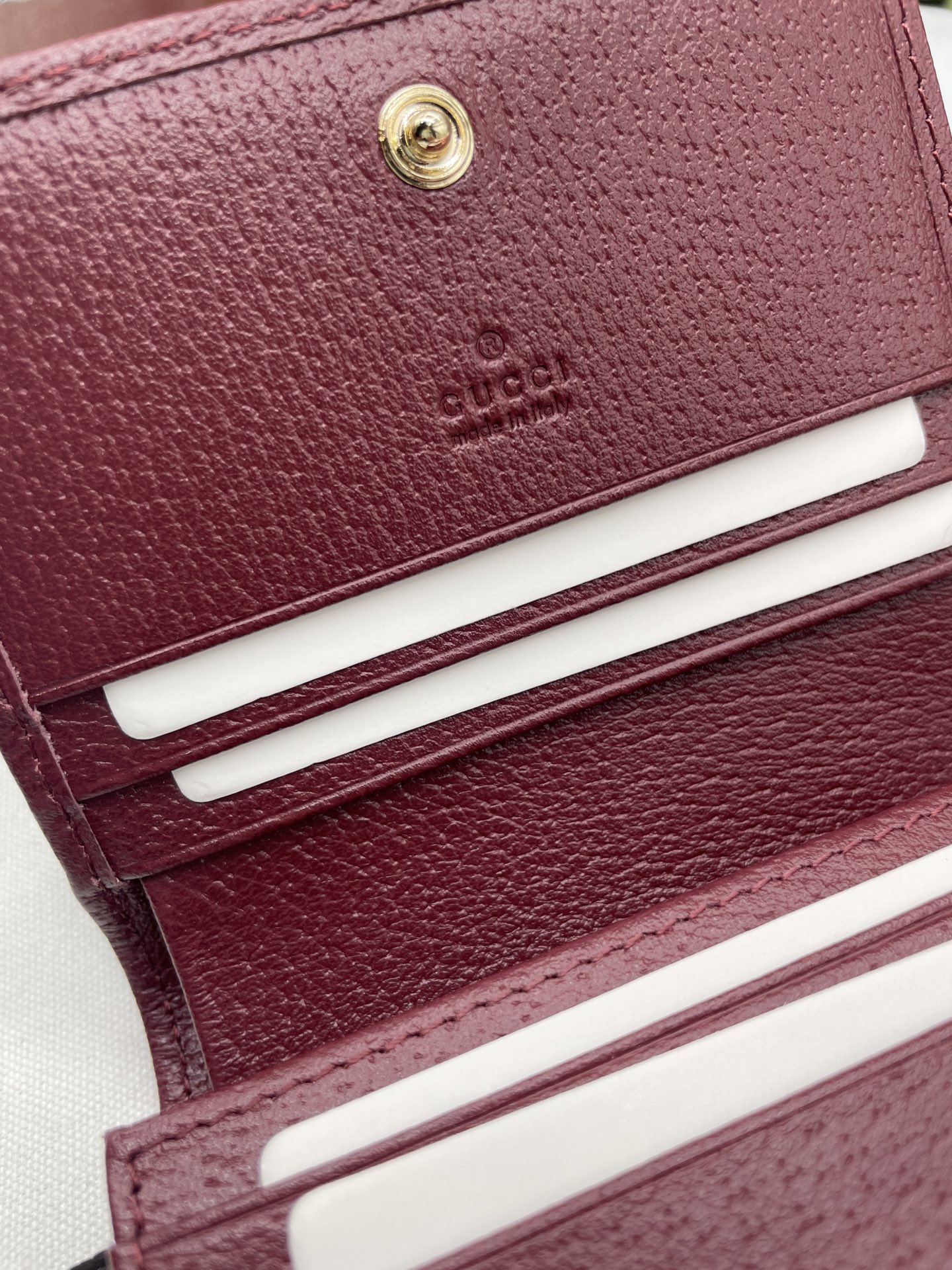 GucciA貨Ophidia老花短夾 酒紅皮革邊復古撞色亮點｜歐美奢侈品精品推薦