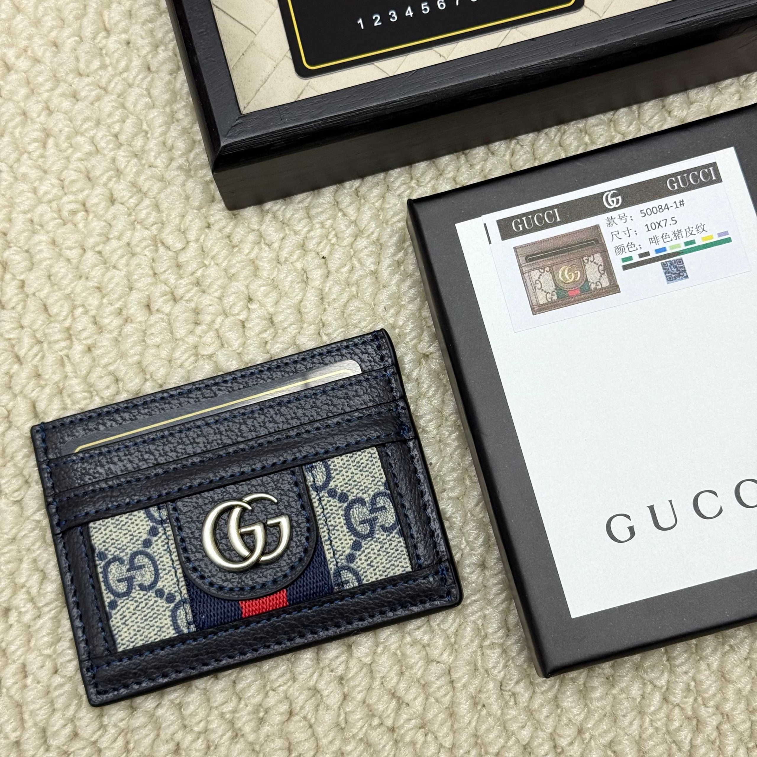 Gucci高仿Ophidia卡套 深藍老花帆布款 輕薄質感